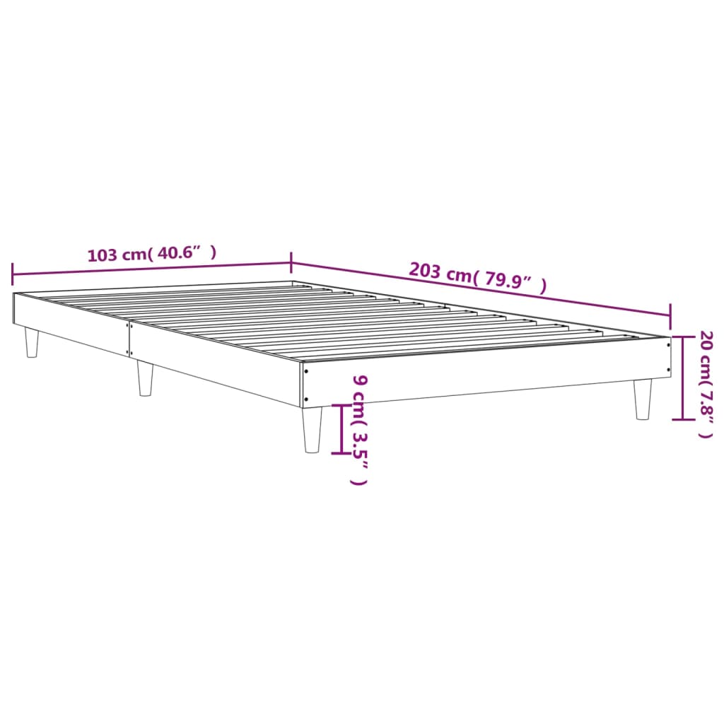 vidaXL Рамка за легло, сив сонома, 100x200 см, инженерно дърво
