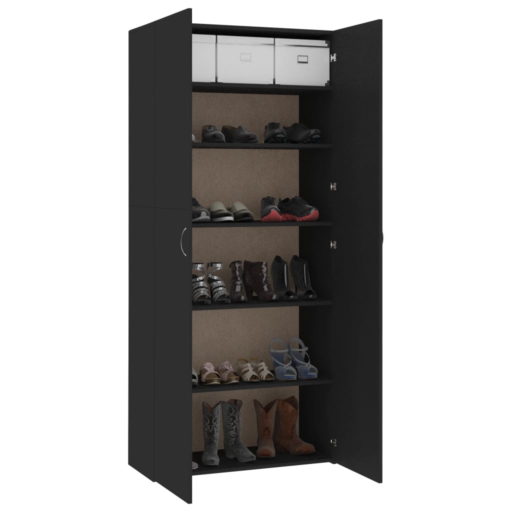 vidaXL Шкаф за обувки, черен, 80x35,5x180 см, ПДЧ