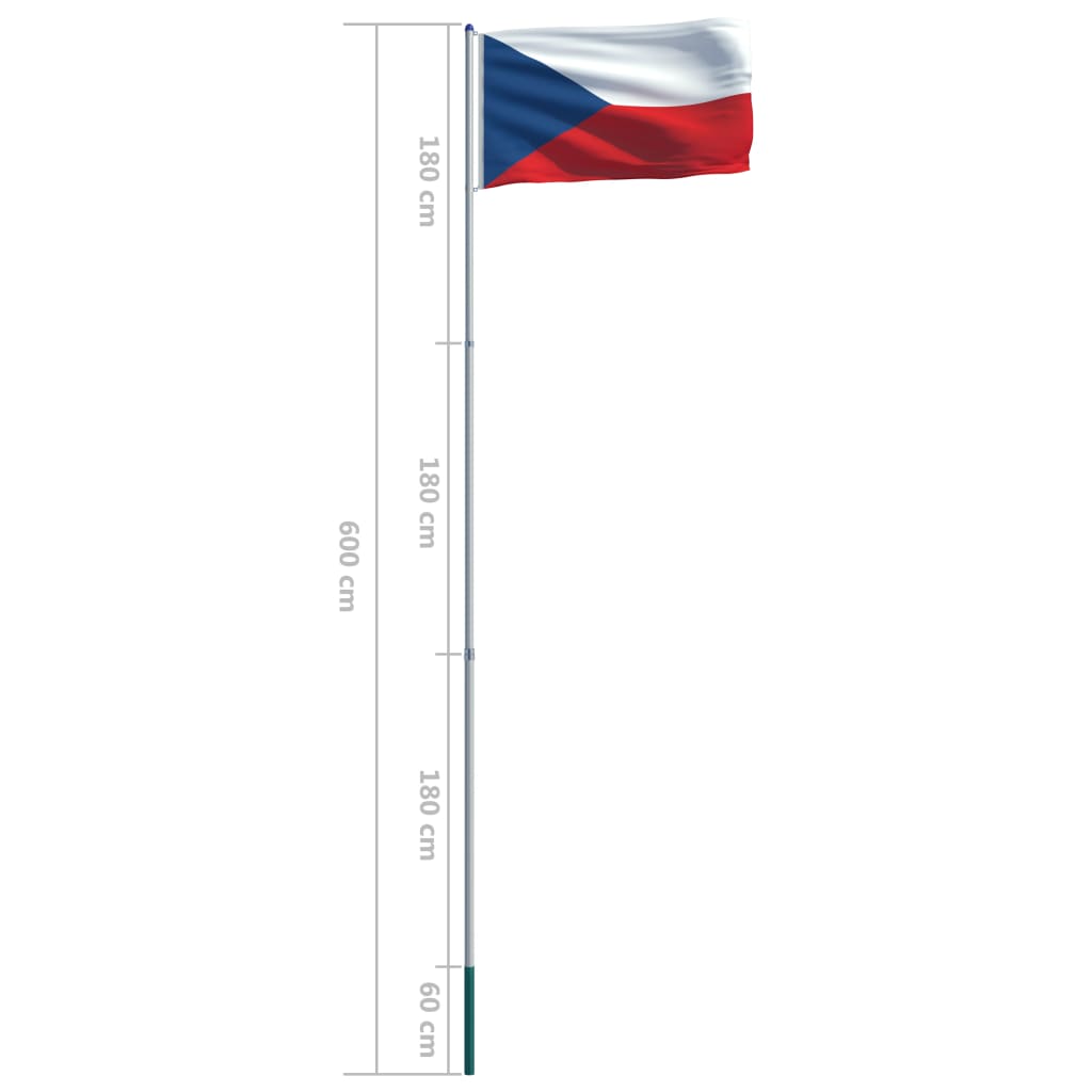 vidaXL Флаг на Чехия и алуминиев флагщок, 6 м