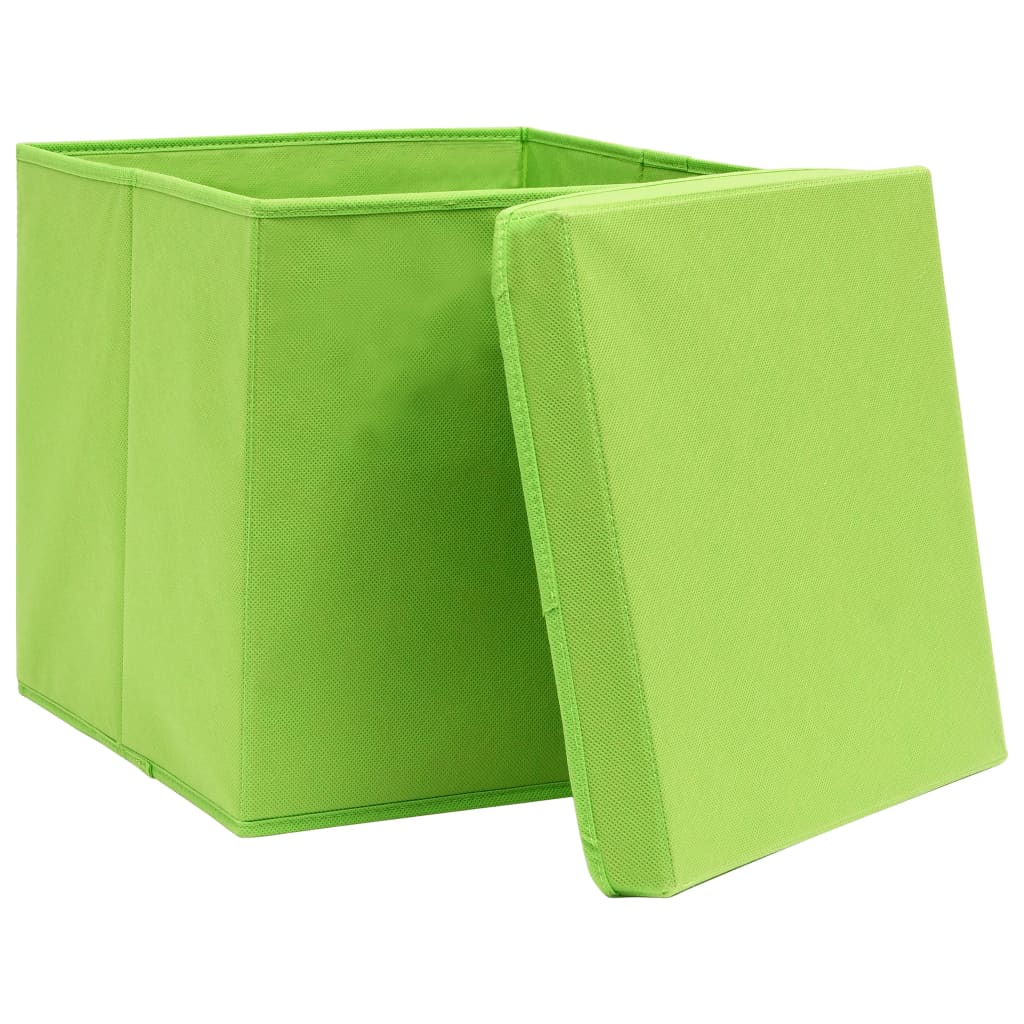 vidaXL Кутии за съхранение с капаци 10 бр зелени 32x32x32 см плат