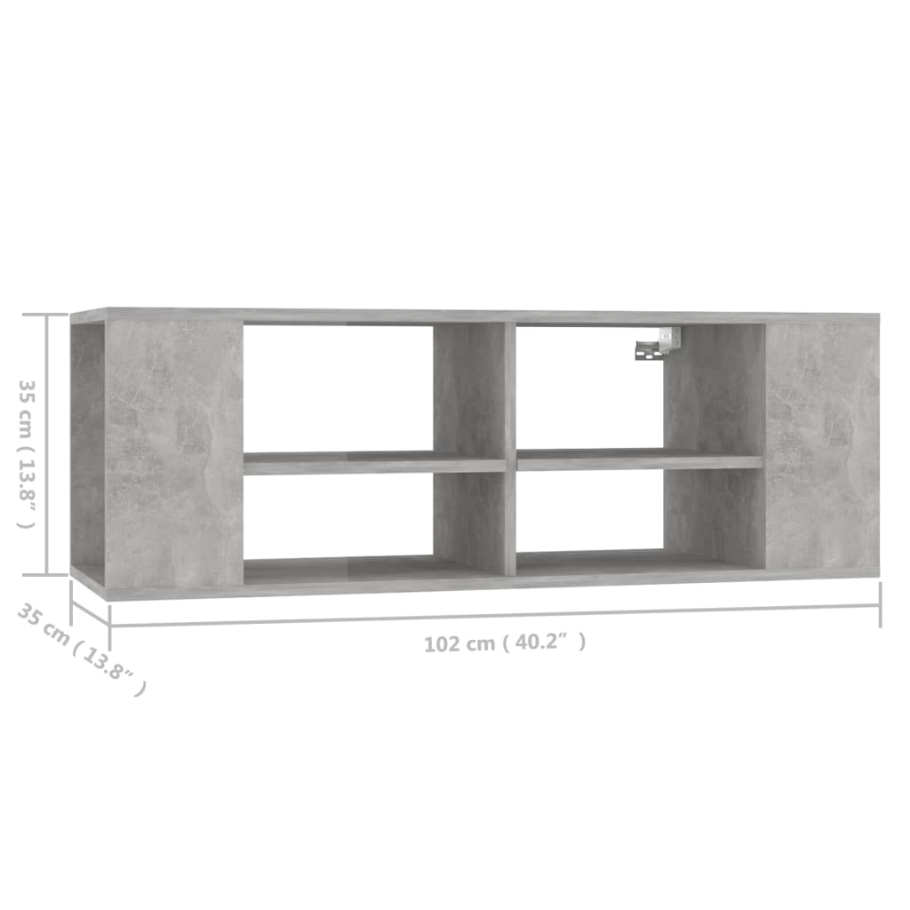 vidaXL ТВ шкаф за стенен монтаж, бетонно сив, 102x35x35 см, ПДЧ