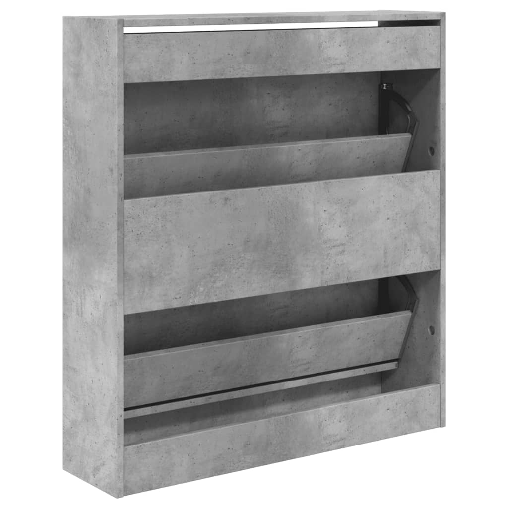 vidaXL Шкаф за обувки, бетонно сив, 80x21x87,5 см, инженерно дърво