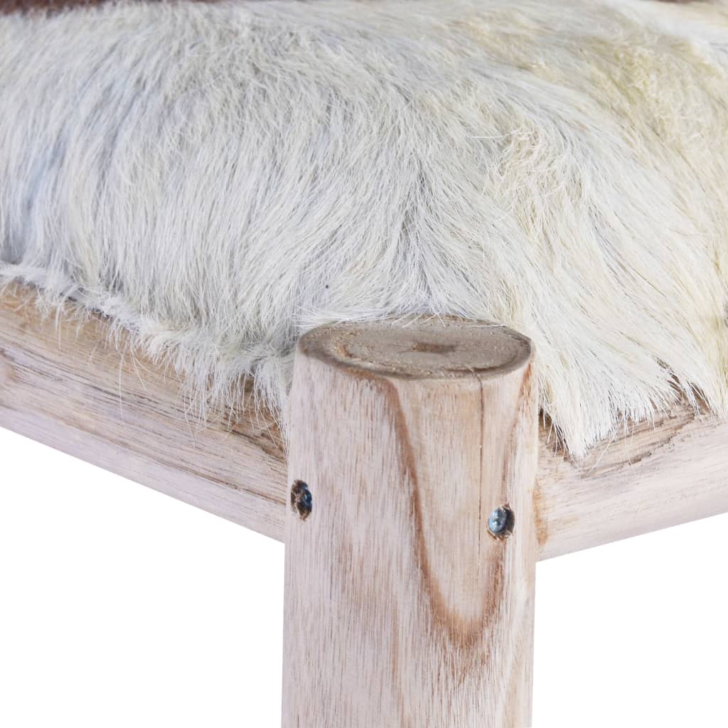 vidaXL Бар стол, естествена козя кожа и тиково дърво масив