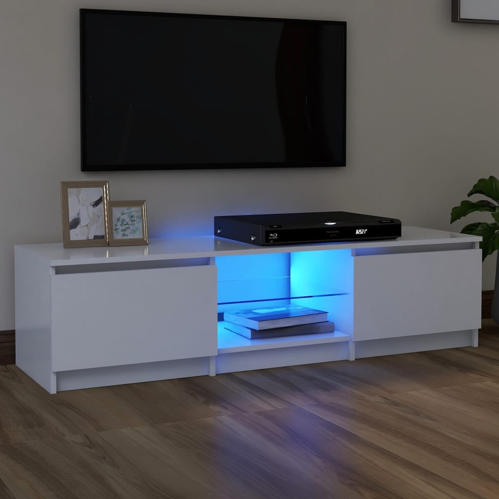 vidaXL ТВ шкаф с LED осветление, бял, 140x40x35,5 см