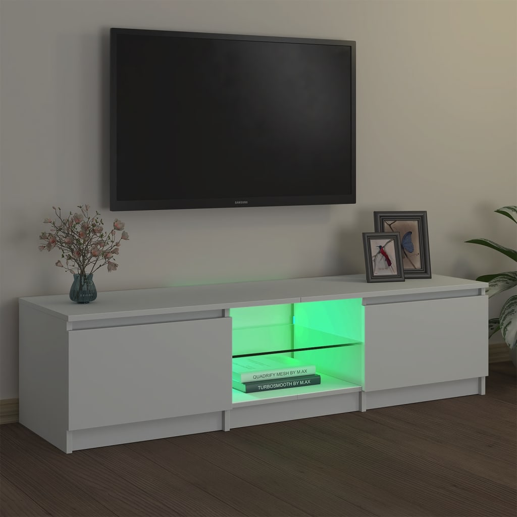 vidaXL ТВ шкаф с LED осветление, бял, 140x40x35,5 см