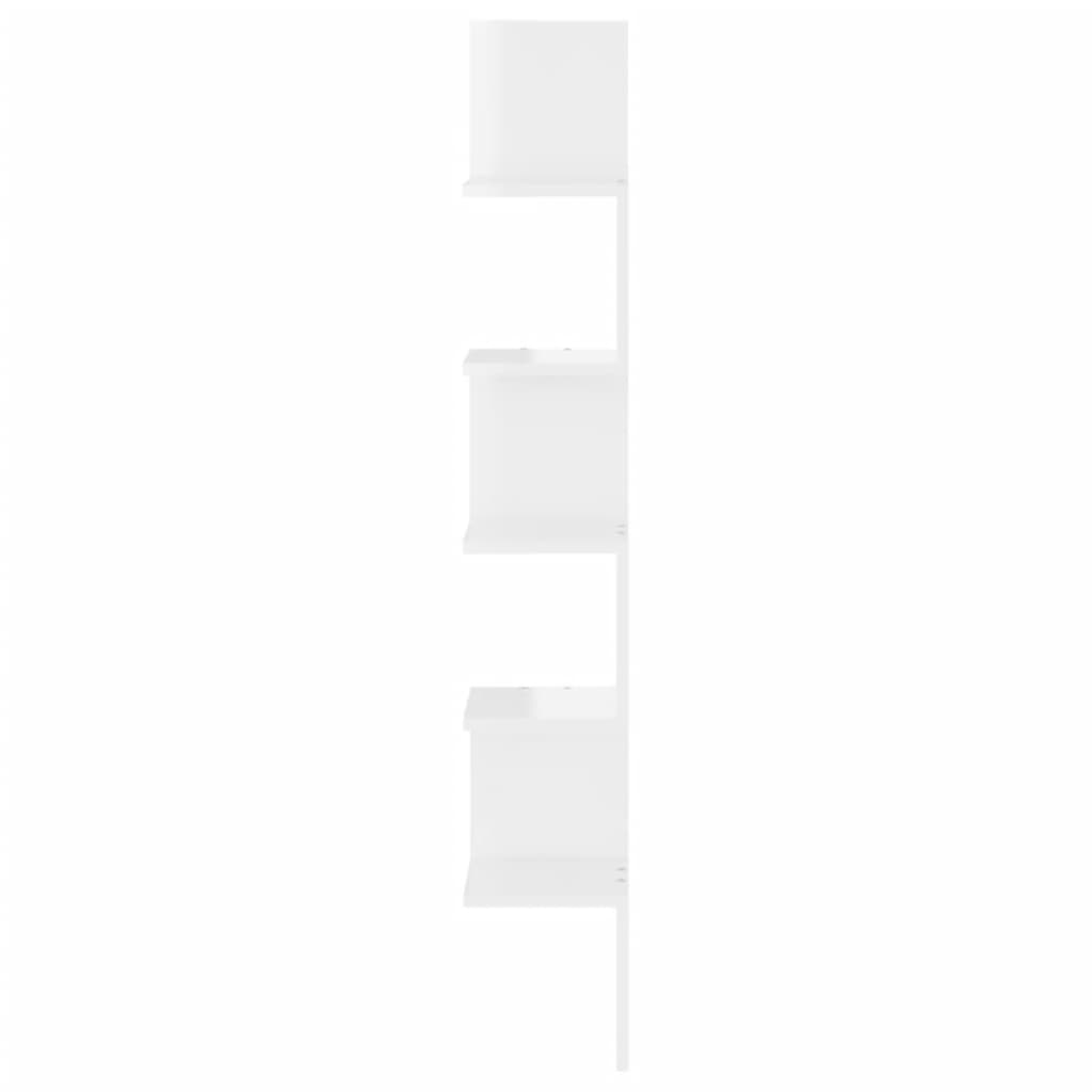 vidaXL Стенен ъглов рафт, бял гланц, 20x20x127,5 см, ПДЧ