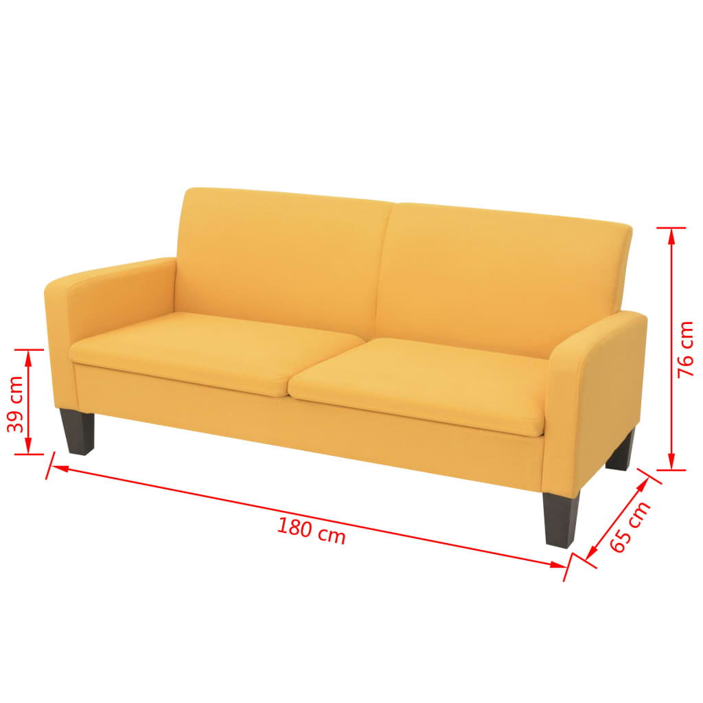 vidaXL 3-местен диван, 180х65х76 см, жълт
