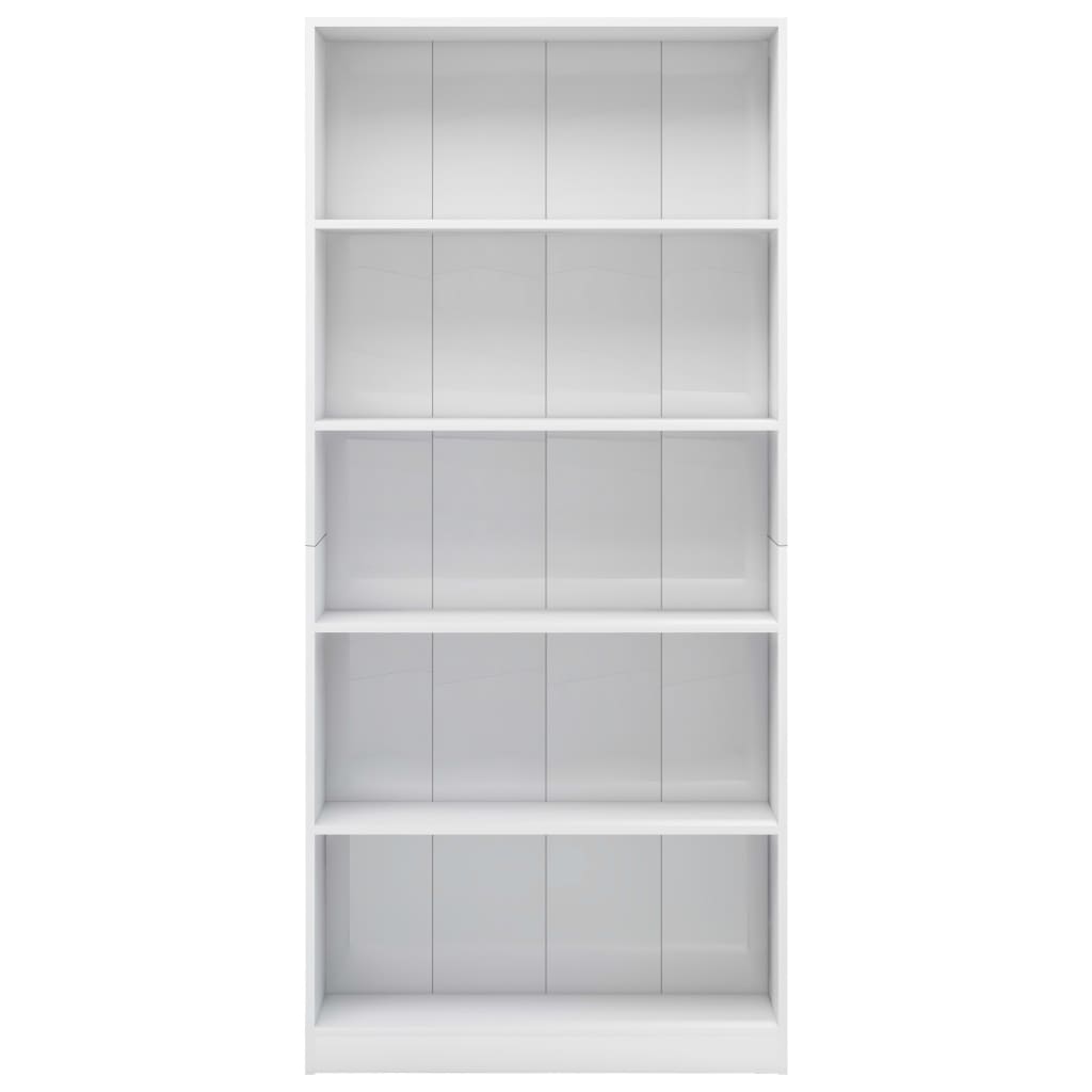 vidaXL 5-етажна библиотека, бял силен гланц, 80x24x175 см, ПДЧ