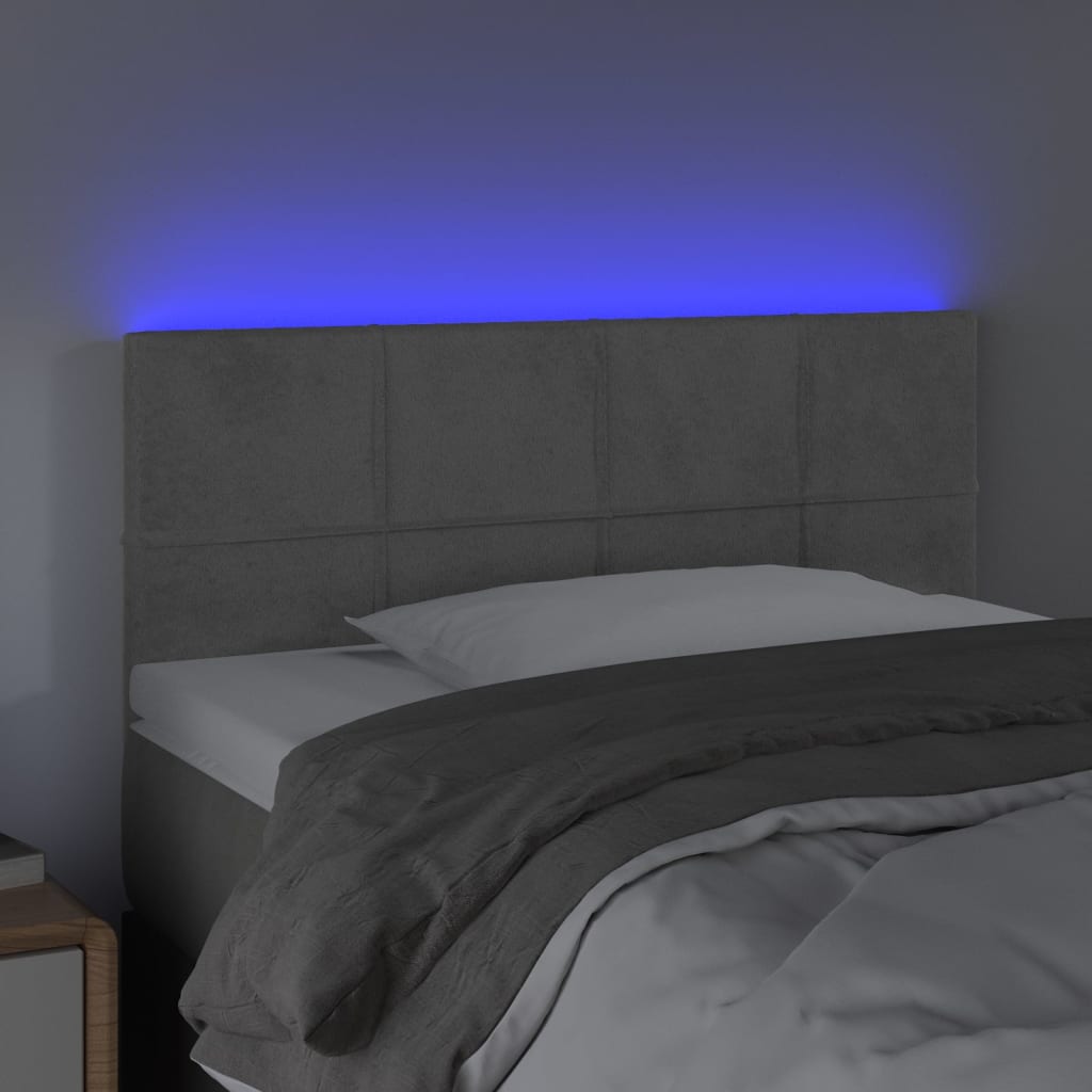 vidaXL LED горна табла за легло, светлосива, 80x5x78/88 см, кадифе