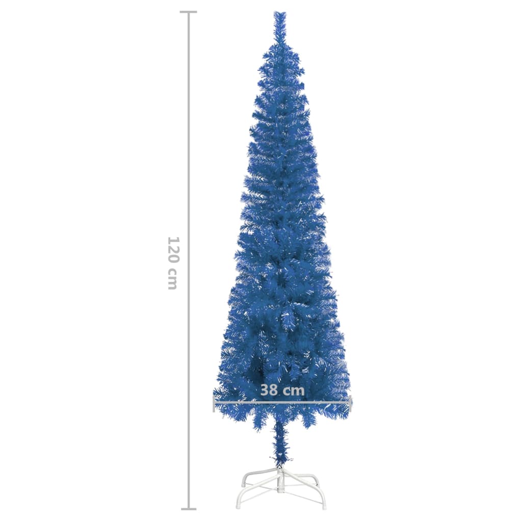 vidaXL Тънка коледна елха, синя, 120 см