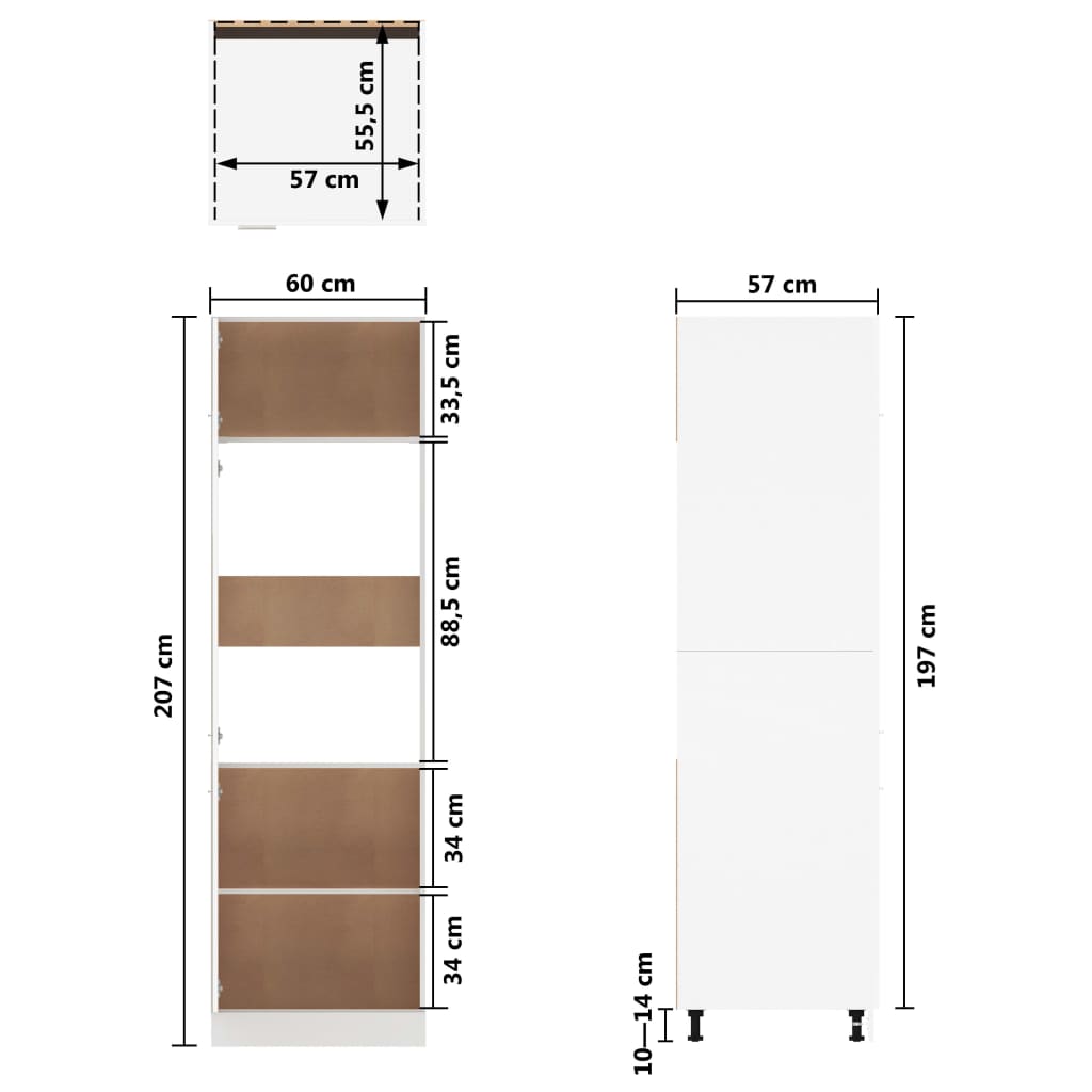 vidaXL Шкаф за хладилник, бял гланц, 60x57x207 см, ПДЧ
