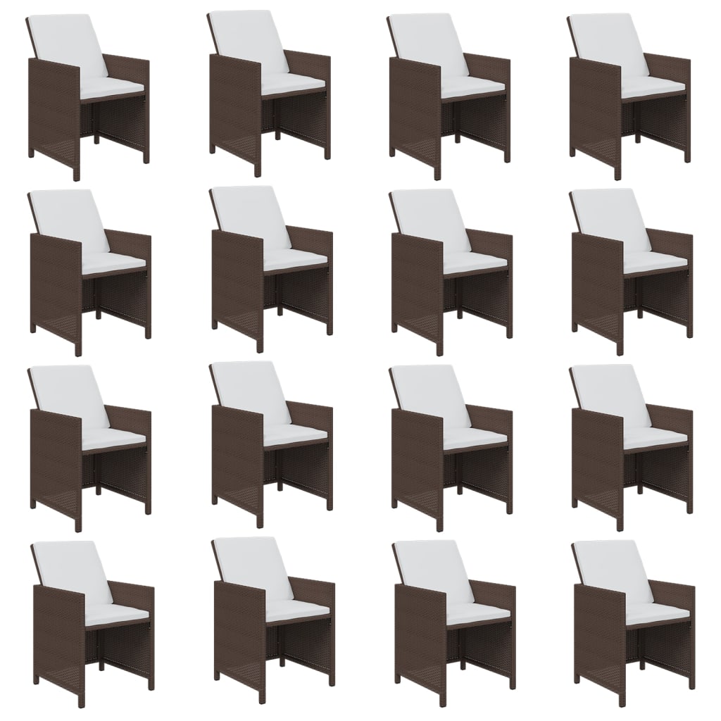 vidaXL Градински комплект с възглавници, 17 части, полиратан, кафяв