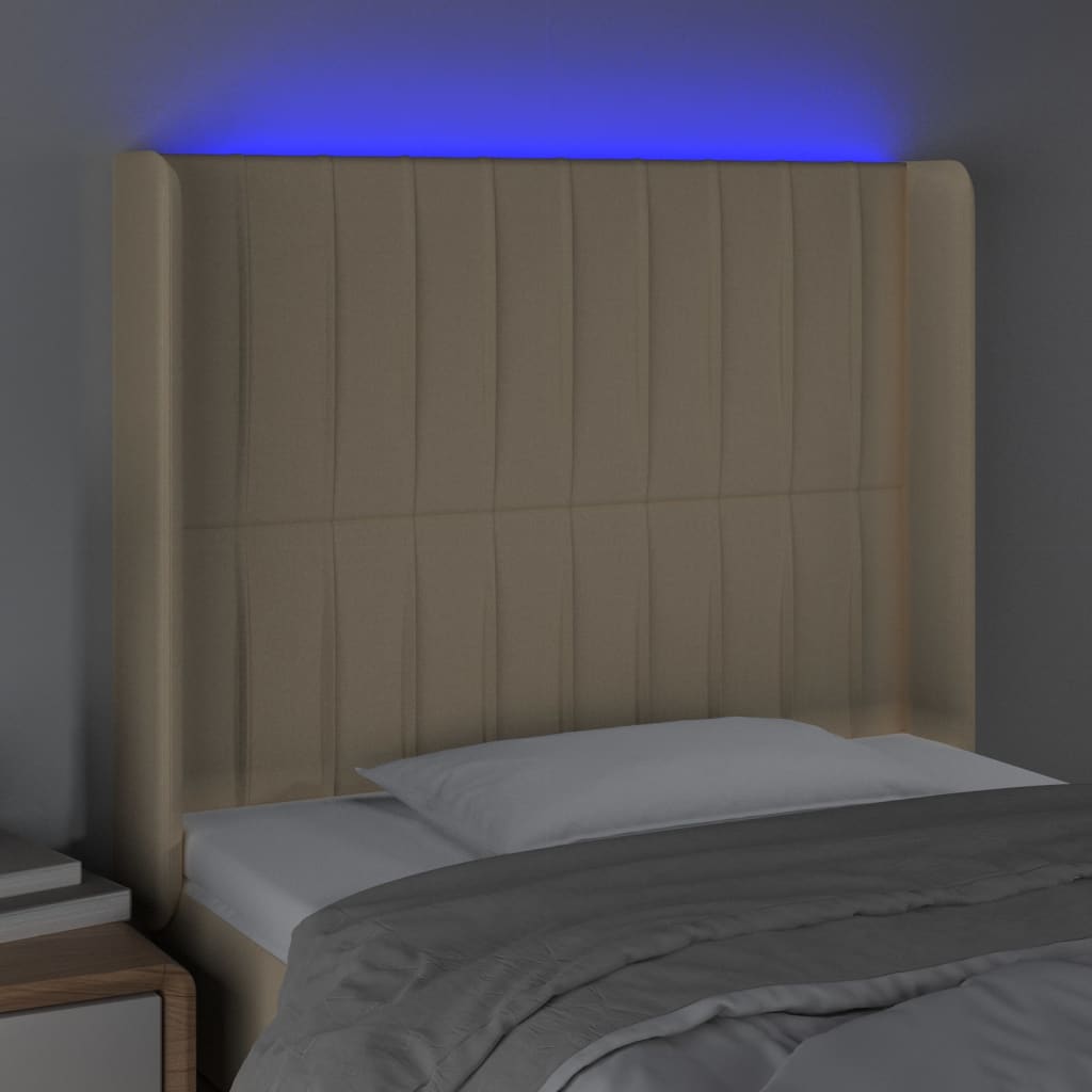 vidaXL LED горна табла за легло, кремава, 103x16x118/128 см, плат