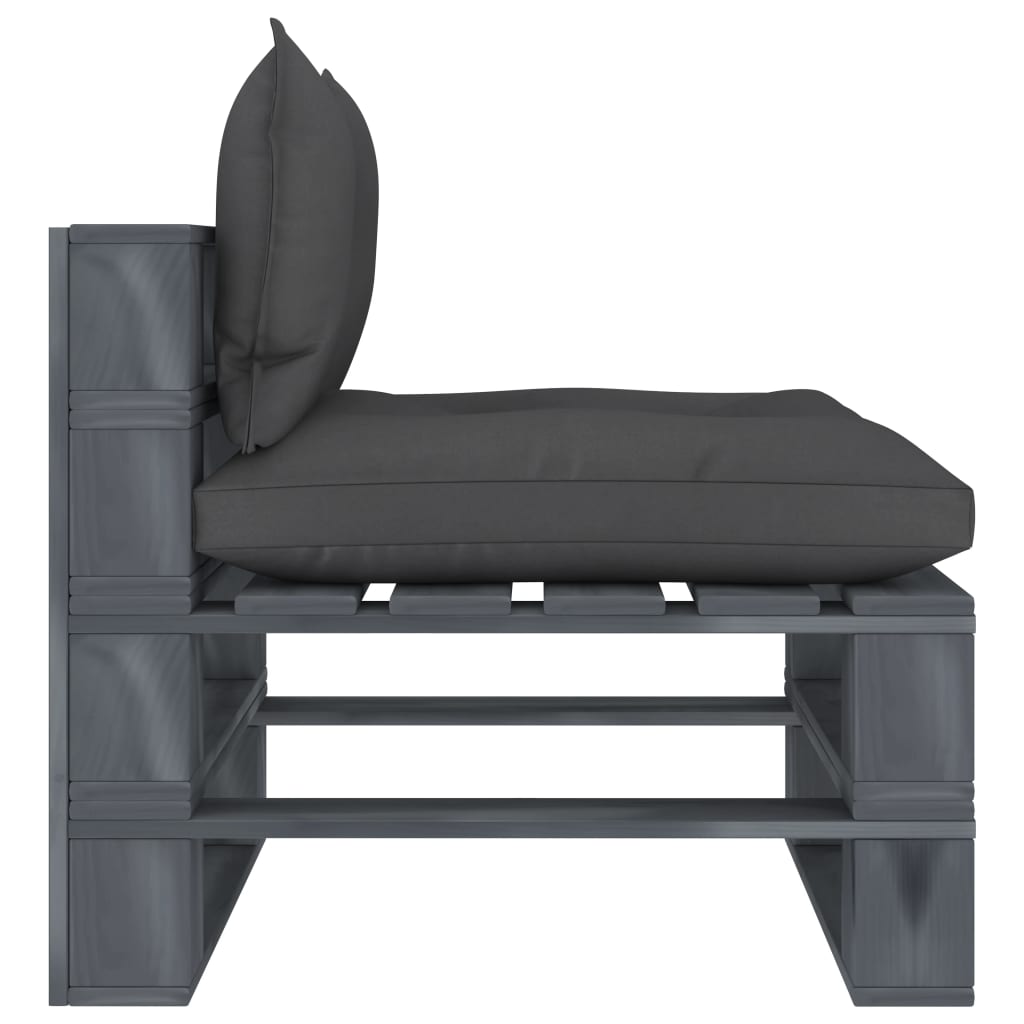 vidaXL Градински палетен среден диван с черни възглавници, дърво