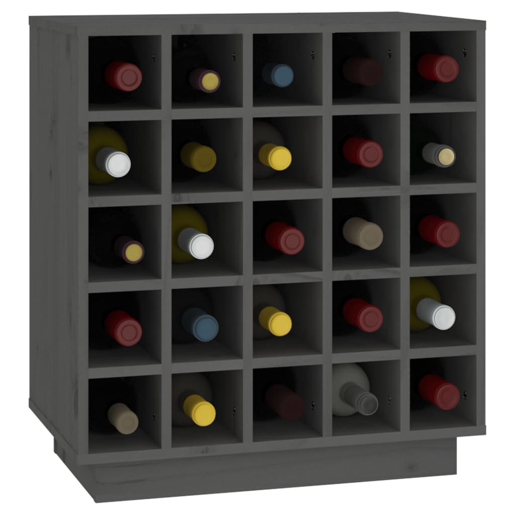 vidaXL Шкаф за вино, сив, 55,5x34x61 см, борово дърво масив