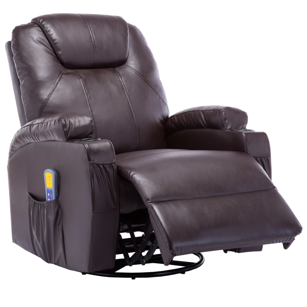 vidaXL Масажен стол с люлееща функция, кафяв, изкуствена кожа