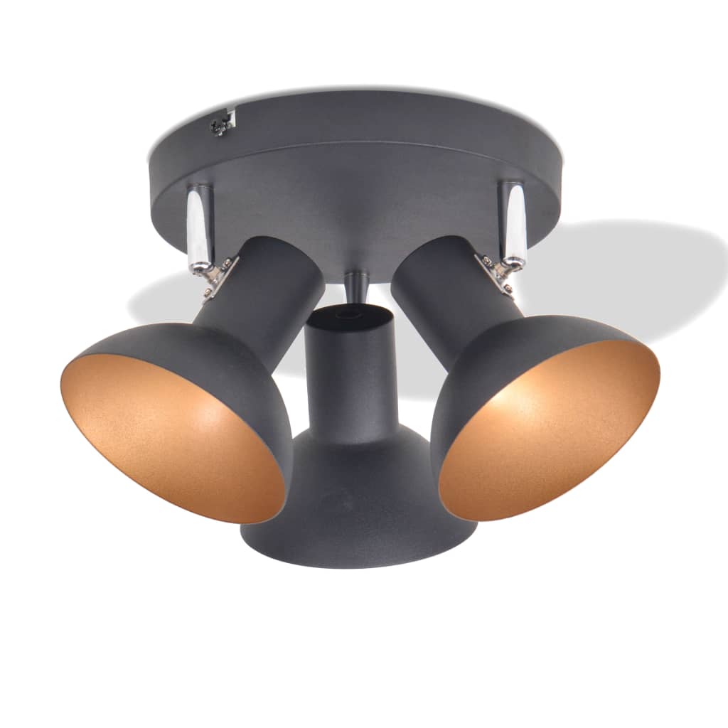 vidaXL Спот лампа за 3 крушки, E27, черно и златисто