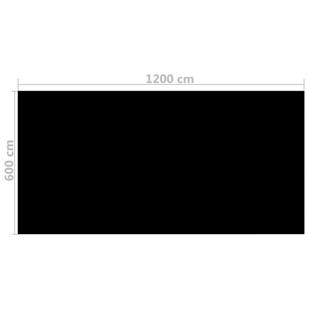vidaXL Правоъгълно покривало за басейн, 1200x600 см, PE, черно