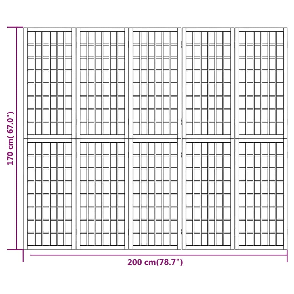 vidaXL Параван за стая, 5 панела, в японски стил, 200x170 cм