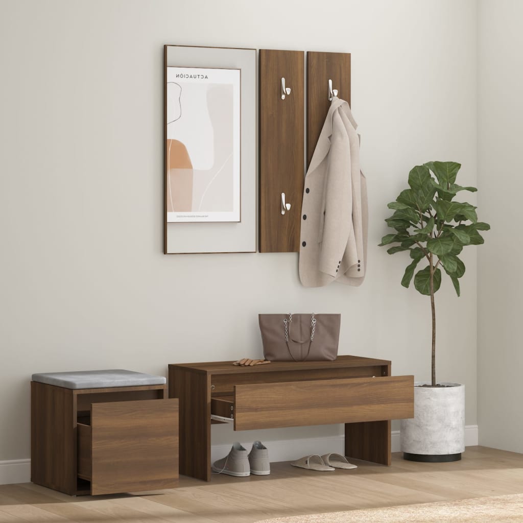 vidaXL Комплект мебели за антре, Кафяв дъб, инженерно дърво