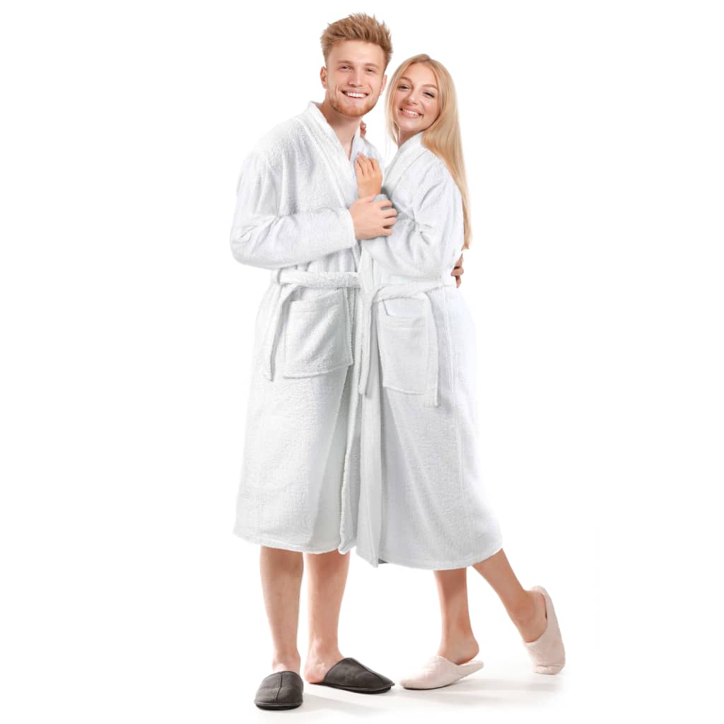 vidaXL Хавлиен халат за баня унисекс 100% памук бял размер L