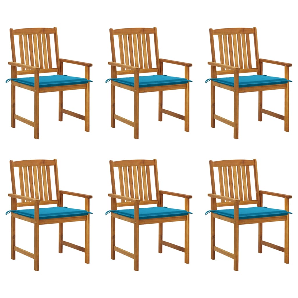 vidaXL Градински столове с възглавници, 6 бр, акациево дърво масив