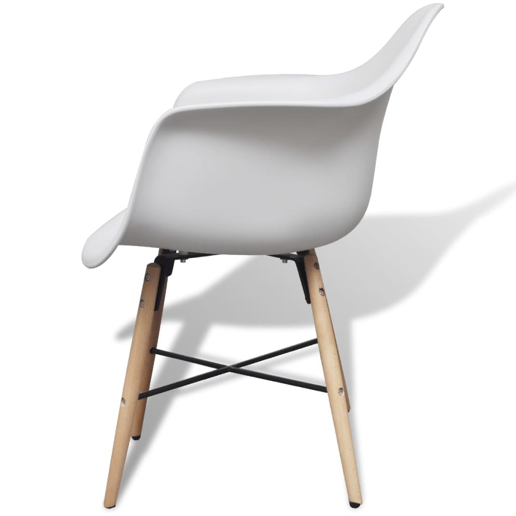 vidaXL Трапезни столове, 6 бр, бели, пластмаса и букова дървесина
