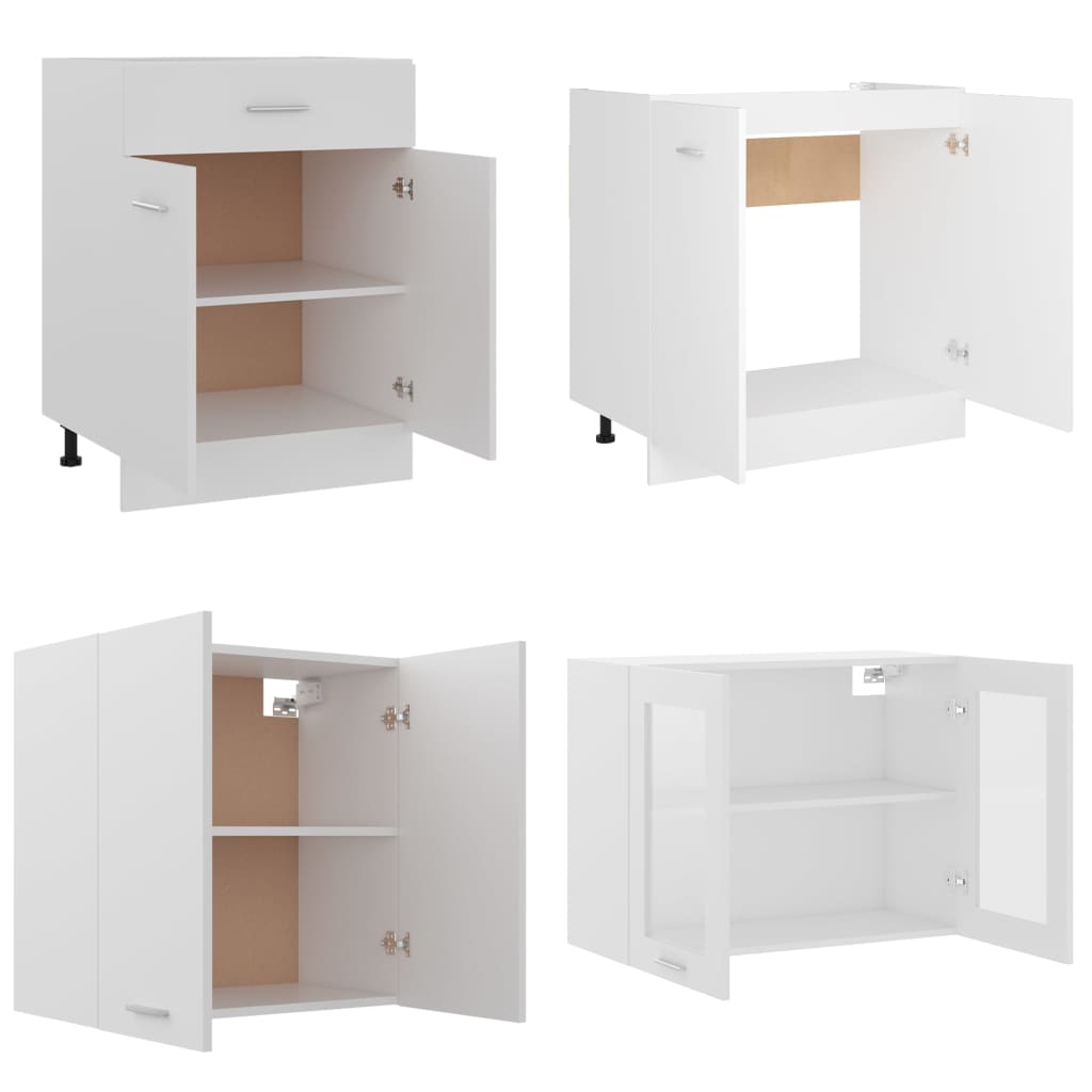 vidaXL Комплект кухненски шкафове от 4 части, бял, ПДЧ