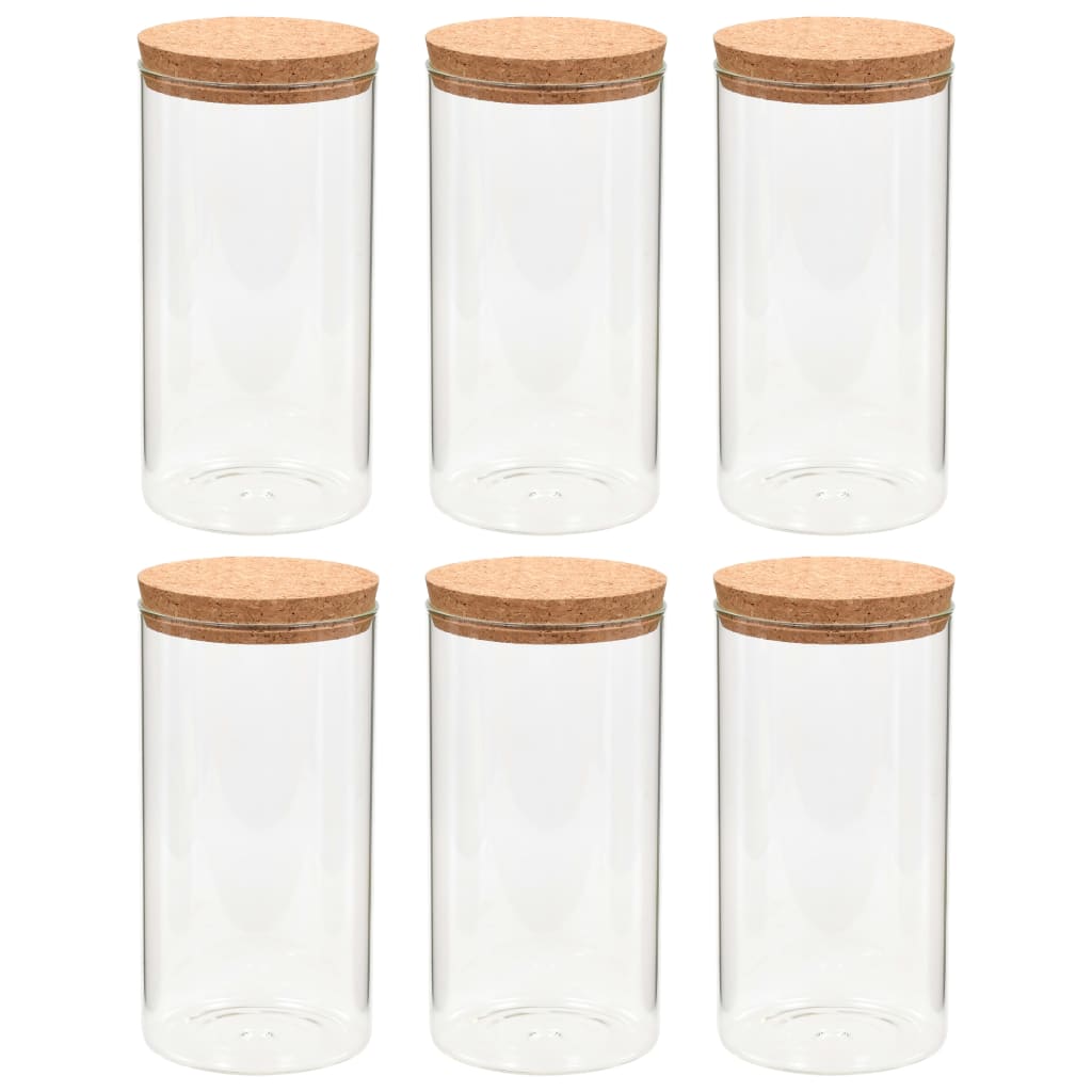 vidaXL Стъклени буркани за съхранение с коркови капаци, 6 бр, 1100 мл