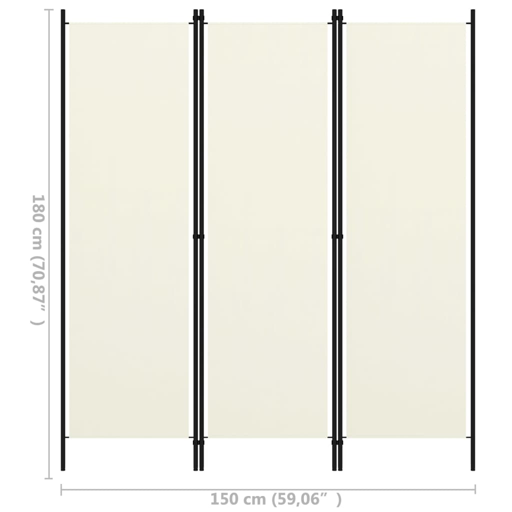 vidaXL Параван за стая, 3 панела, бял, 150x180 см