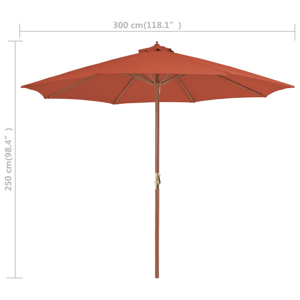vidaXL Градински чадър с дървен прът, 300 см, теракота