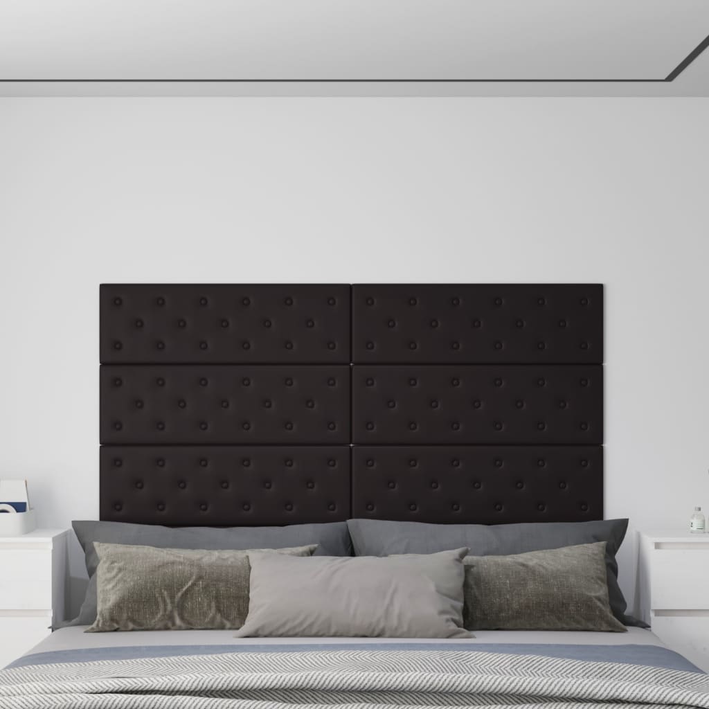 vidaXL Стенни панели, 12 бр, черни, 90x30 см, изкуствена кожа, 3,24 м²