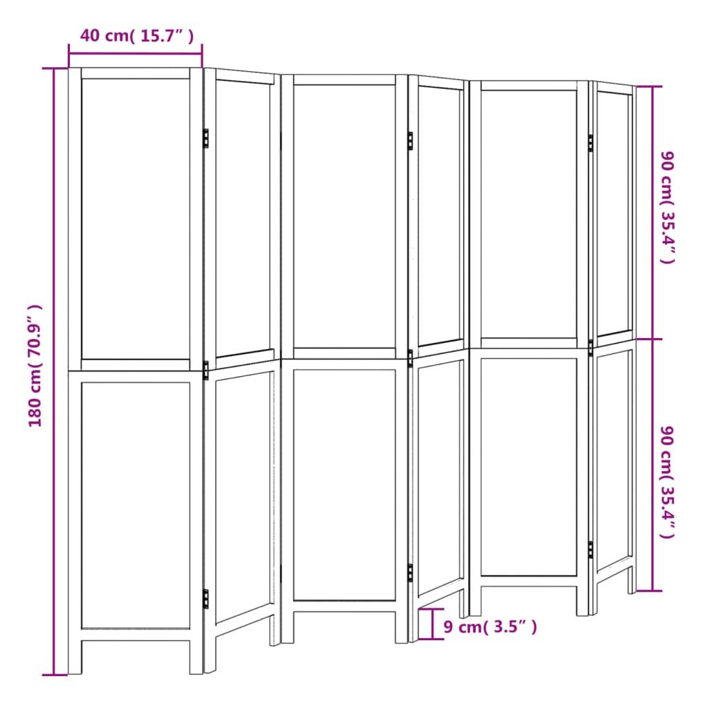 vidaXL Разделител за стая, 6 панела, тъмнокафяв, дърво пауловния масив