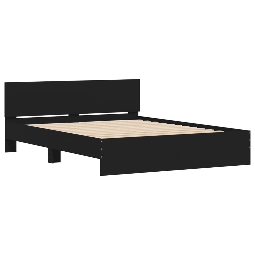 vidaXL Рамка за легло с табла и LED, черна, 150x200 см
