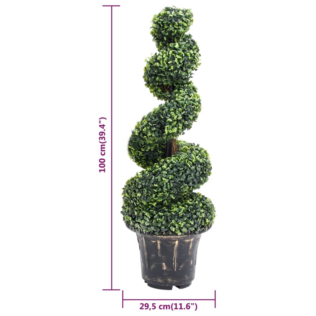 vidaXL Изкуствен чемшир спираловидно растение със саксия зелен 100 см