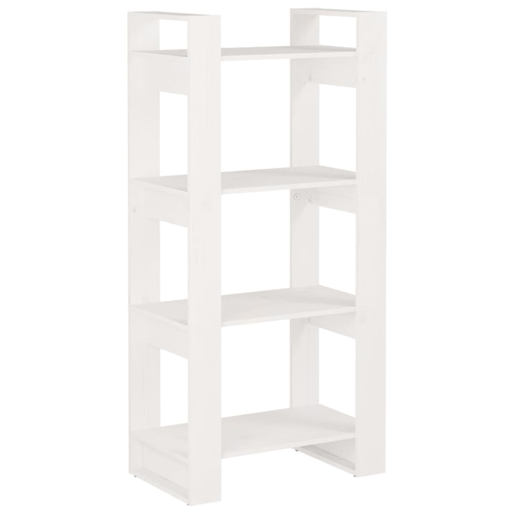 vidaXL Библиотека/разделител за стая, бяла, 60x35x125 см, бор масив