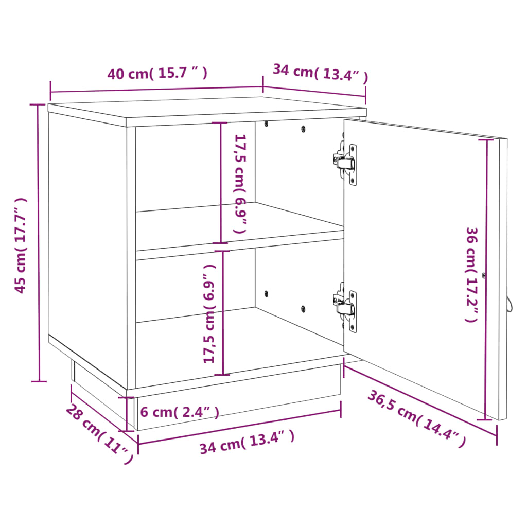 vidaXL Нощно шкафче, медено кафяво, 40x34x45 см, борово дърво масив