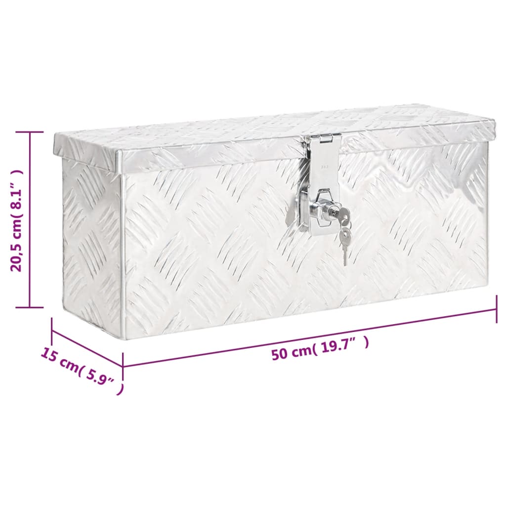 vidaXL Кутия за съхранение, сребриста, 50x15x20,5 см, алуминий