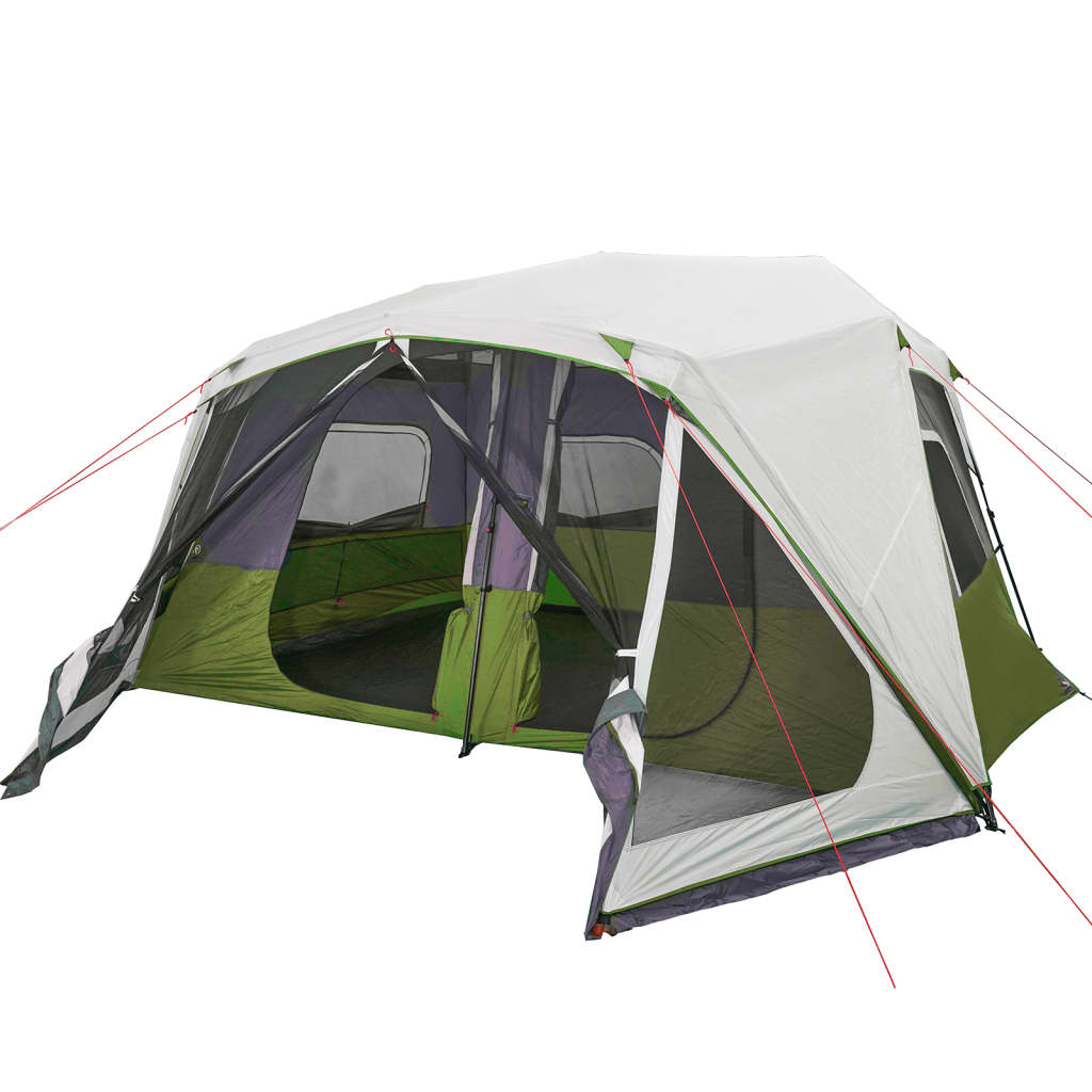 vidaXL Семейна палатка с LED 10-местна светлозелен бързо освобождаване