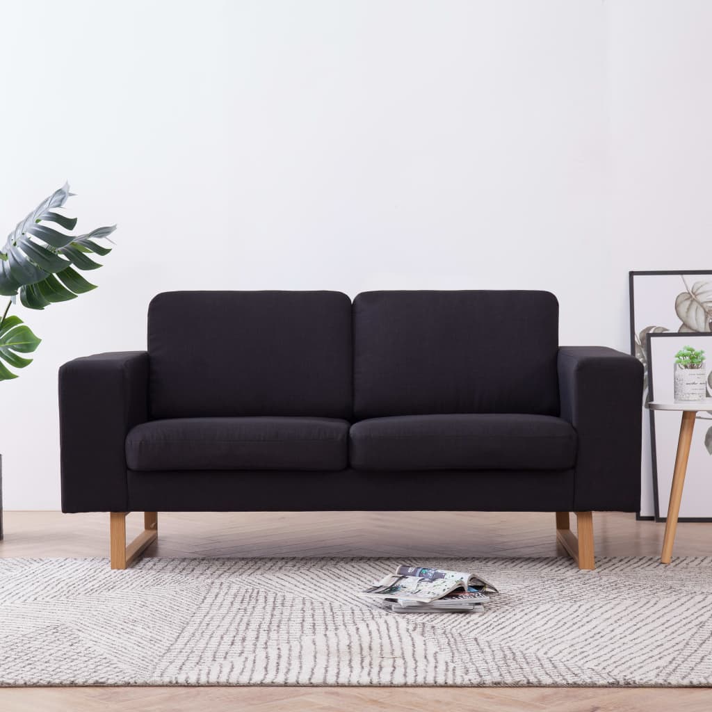 vidaXL 2-местен диван, текстил, черен