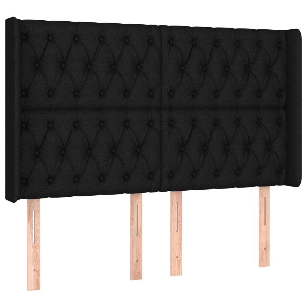 vidaXL LED горна табла за легло, черна, 163x16x118/128 см, плат