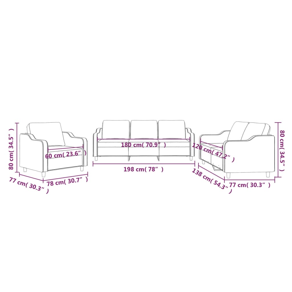 vidaXL Комплект дивани от 3 части с възглавници, кремав, плат