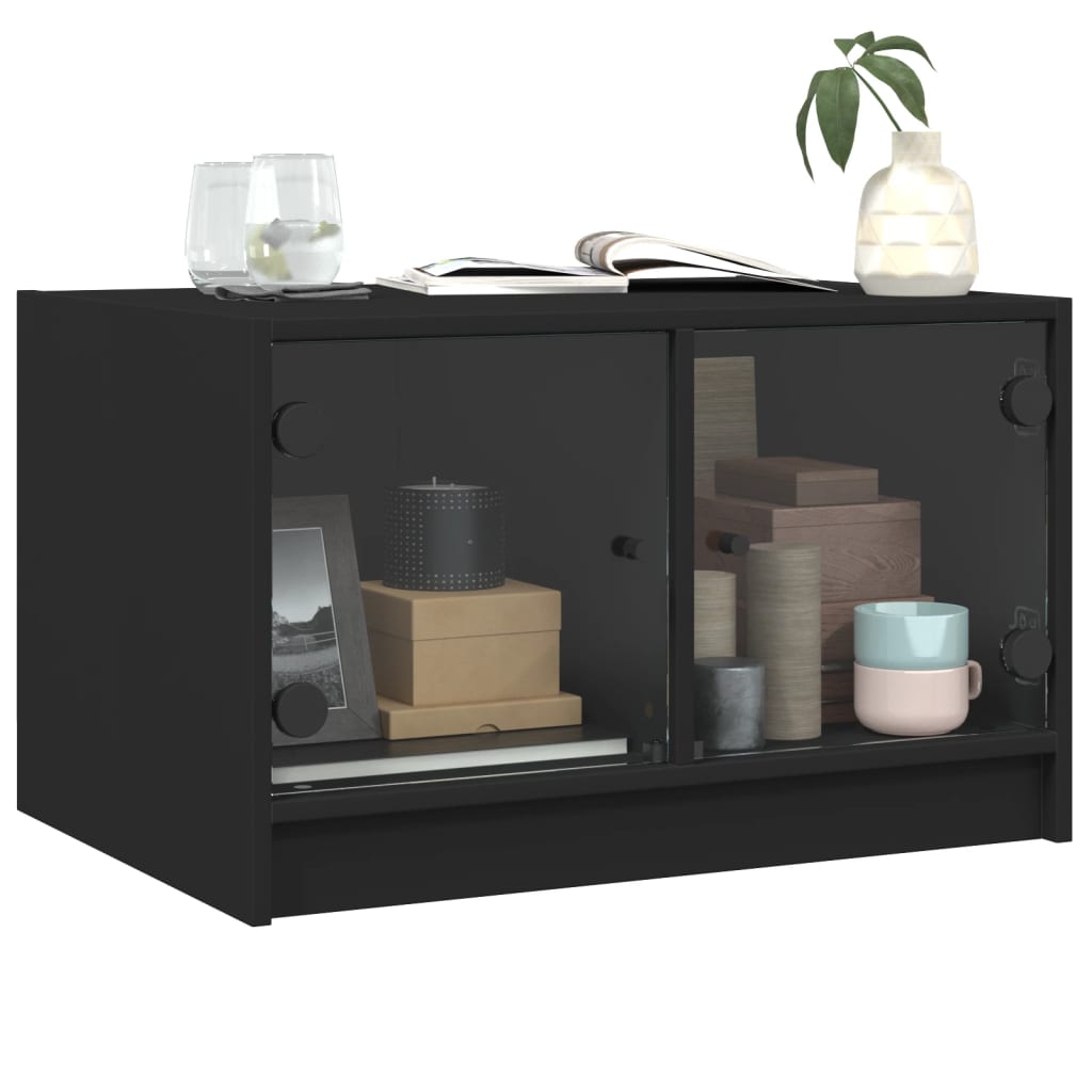 vidaXL Маса за кафе със стъклени врати, черна, 68x50x42 см