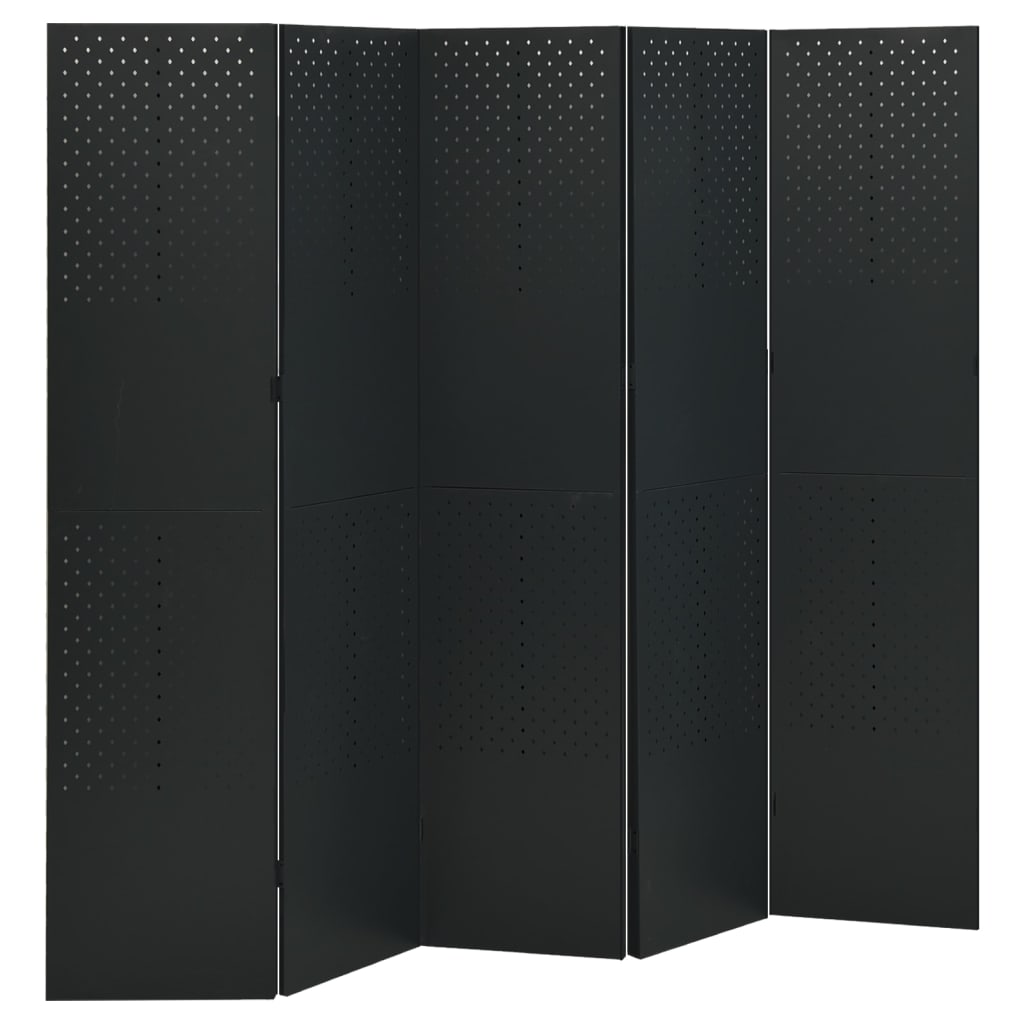 vidaXL 5-панелни паравани за стая, 2 бр, черни, 200x180 см, стомана