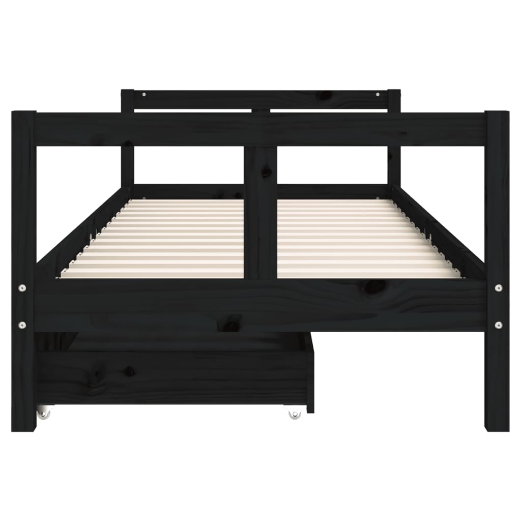 vidaXL Рамка за детско легло с чекмеджета, черно, 80x200 см, чам масив