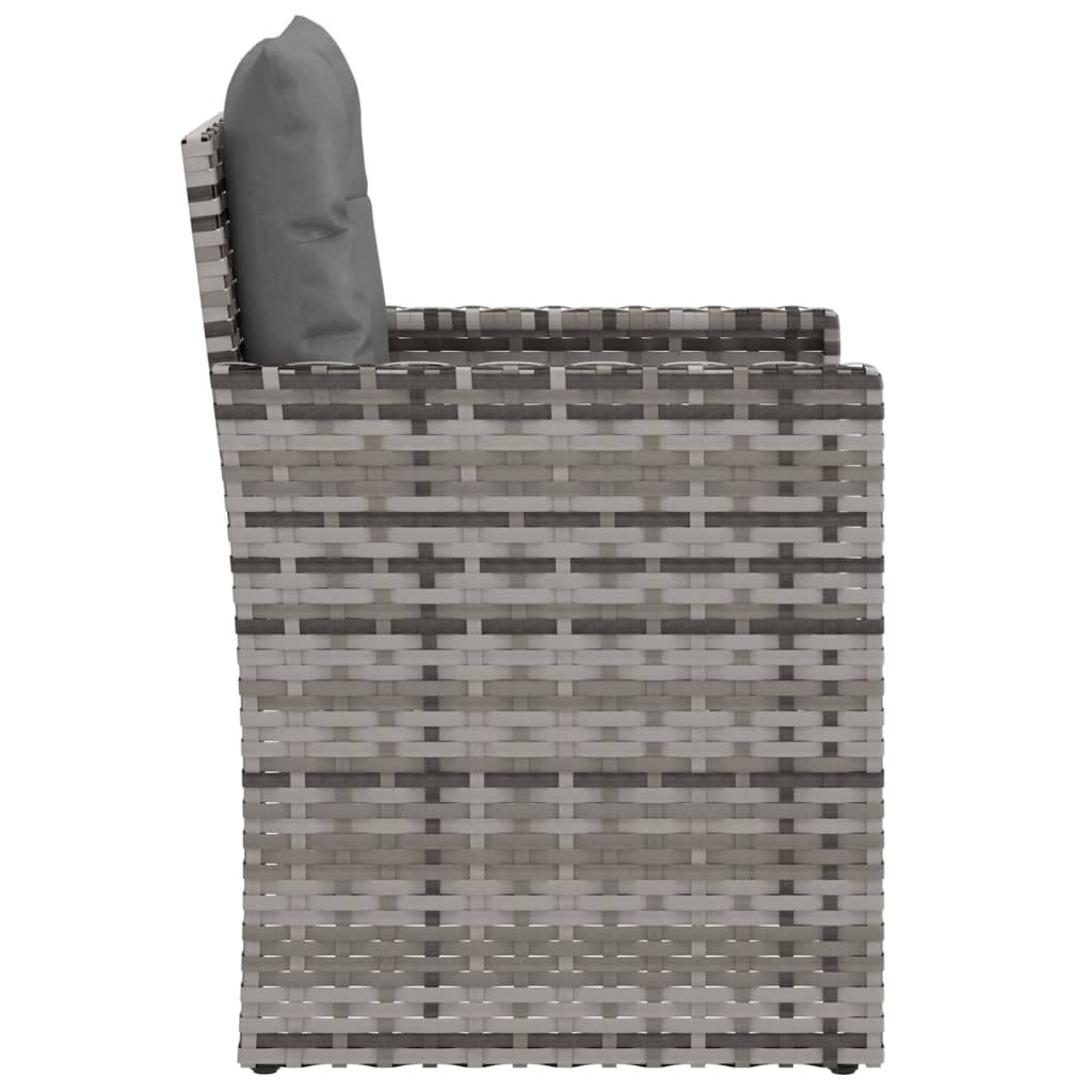 vidaXL Градински фотьойл с възглавници, сив, полиратан