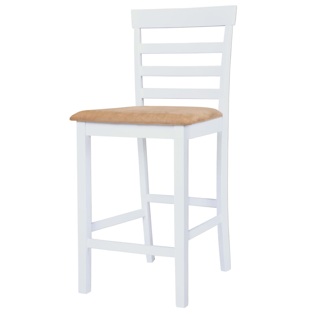 vidaXL Комплект бар маса и столове, 3 части, дървен масив, кафяв и бял