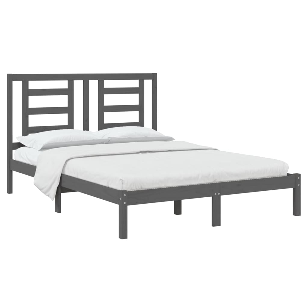 vidaXL Рамка за легло, сива, бор масив, 135x190 см, Double