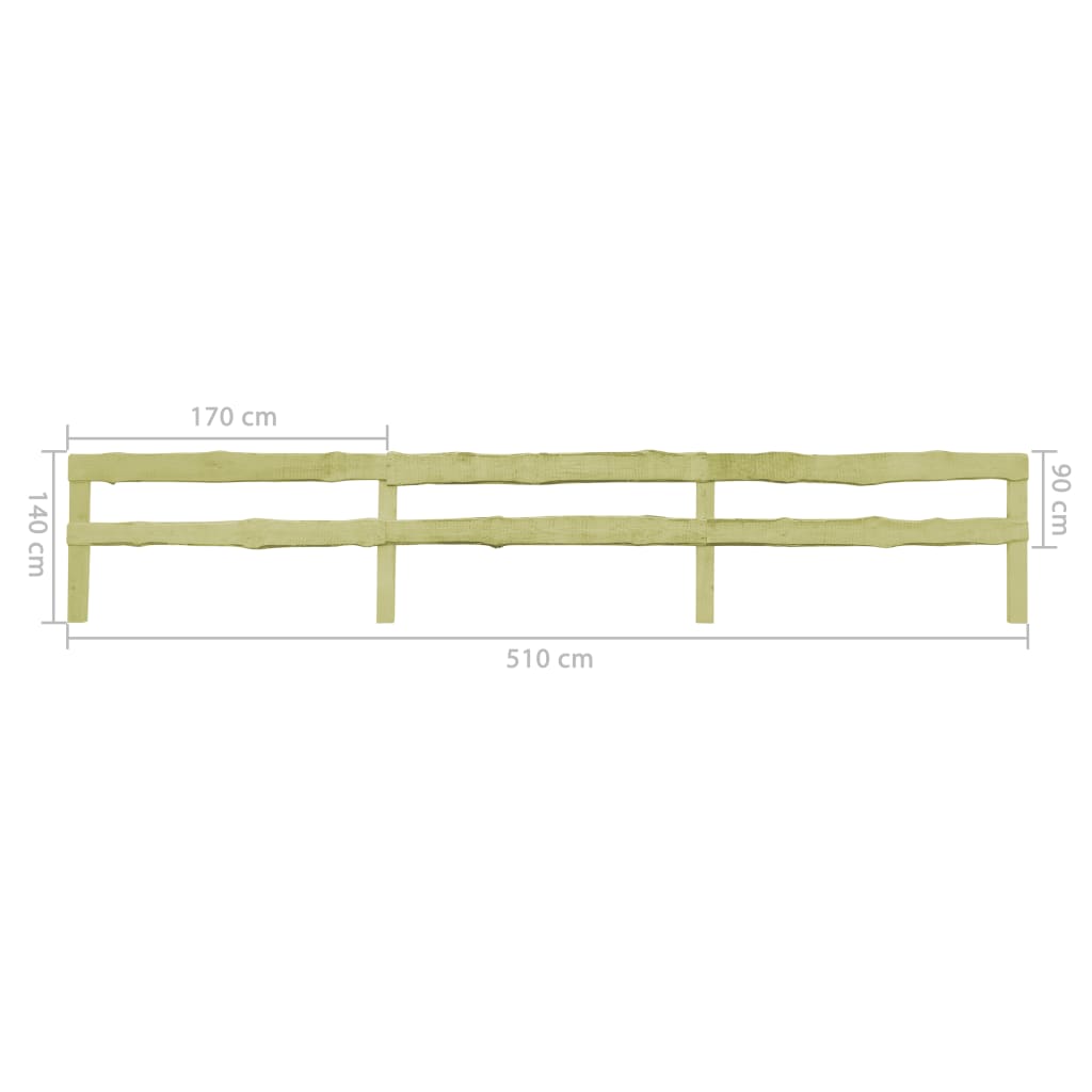 vidaXL 2-редова градинска ограда, импрегниран бор, 90x510 см