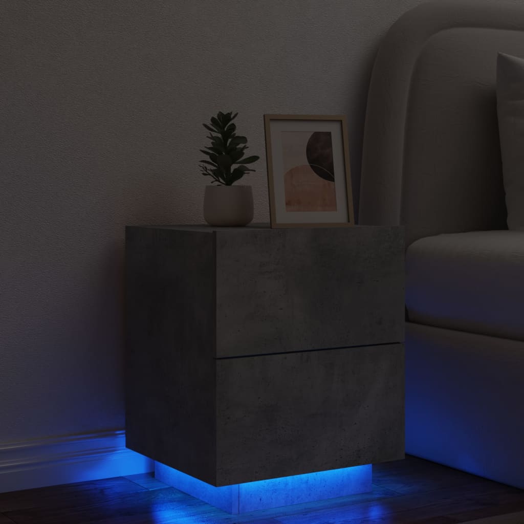 vidaXL Нощно шкафче с LED осветление, бетонно сив, инженерно дърво